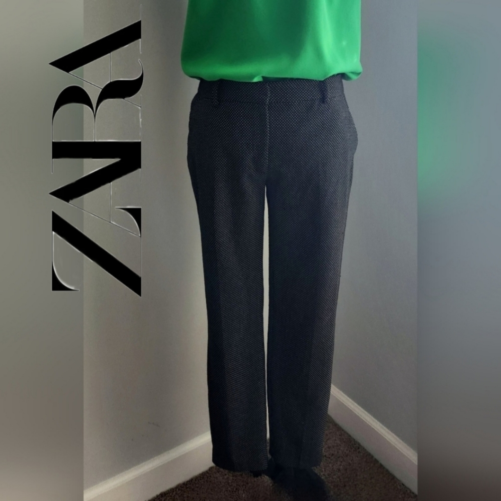 Zara Basic Black White Dots Tapered Leg Trousers Size 6 (G23)